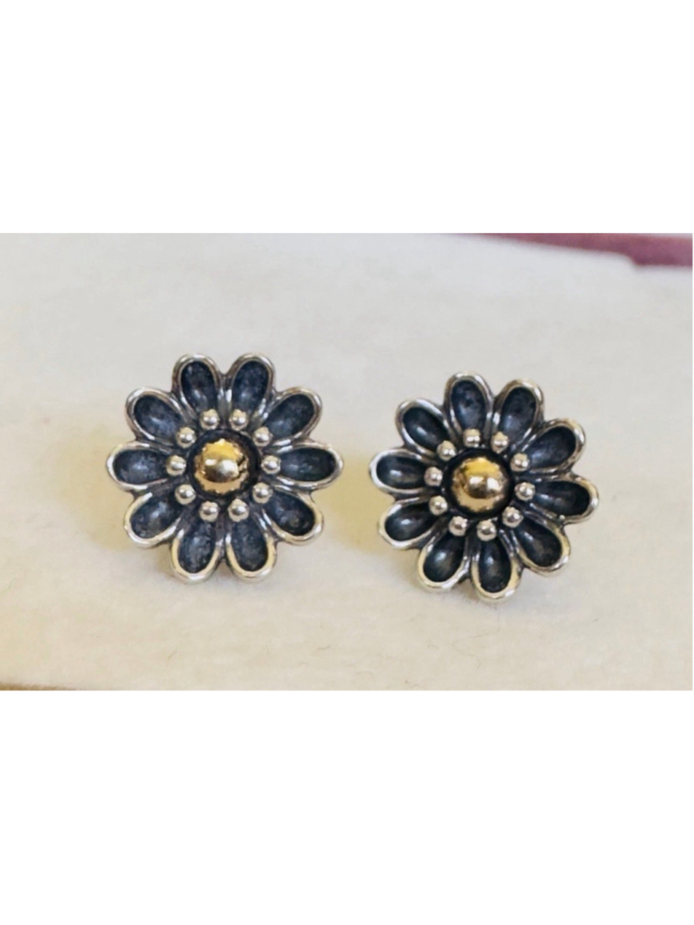 Pandora Sterling Silver & 14k Gold "Oopsie daisy" Earrings - Picture 2 of 5